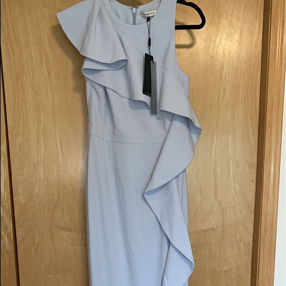 Halston Womens Blue Sleeveless Flounce Formal Evening Dress Gown - Picture 5 of 11